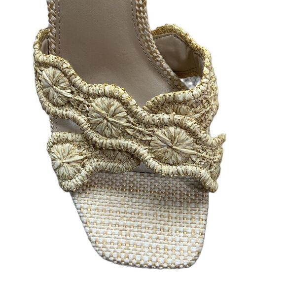 Sam Edelman Womans Natural Block Heel Ankle Strap Square Toe Woven Heels Sz 8.5 - Picture 2 of 11